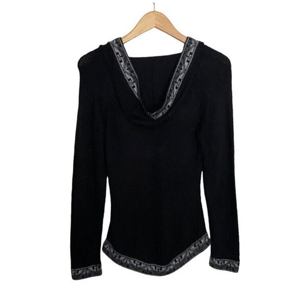 Alpaca Peruvian Black Sweater Hoodie Women’s Small Aztec Fringe Tassels Cozy - Picture 5 of 7